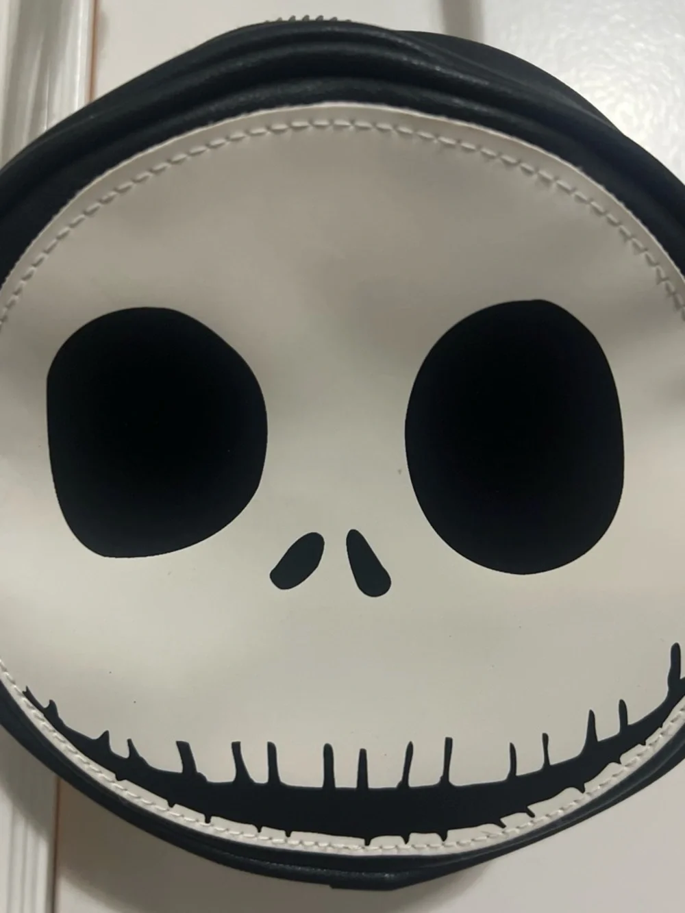 Round Jack Skellington Face Crossbody Bag in Black and White